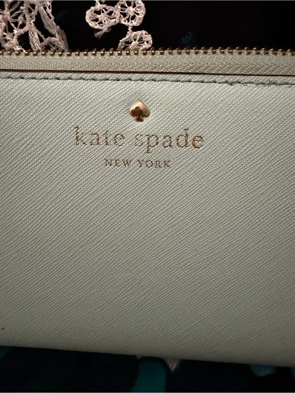 kate spade pale Mint  zip-around wallet with gold logo